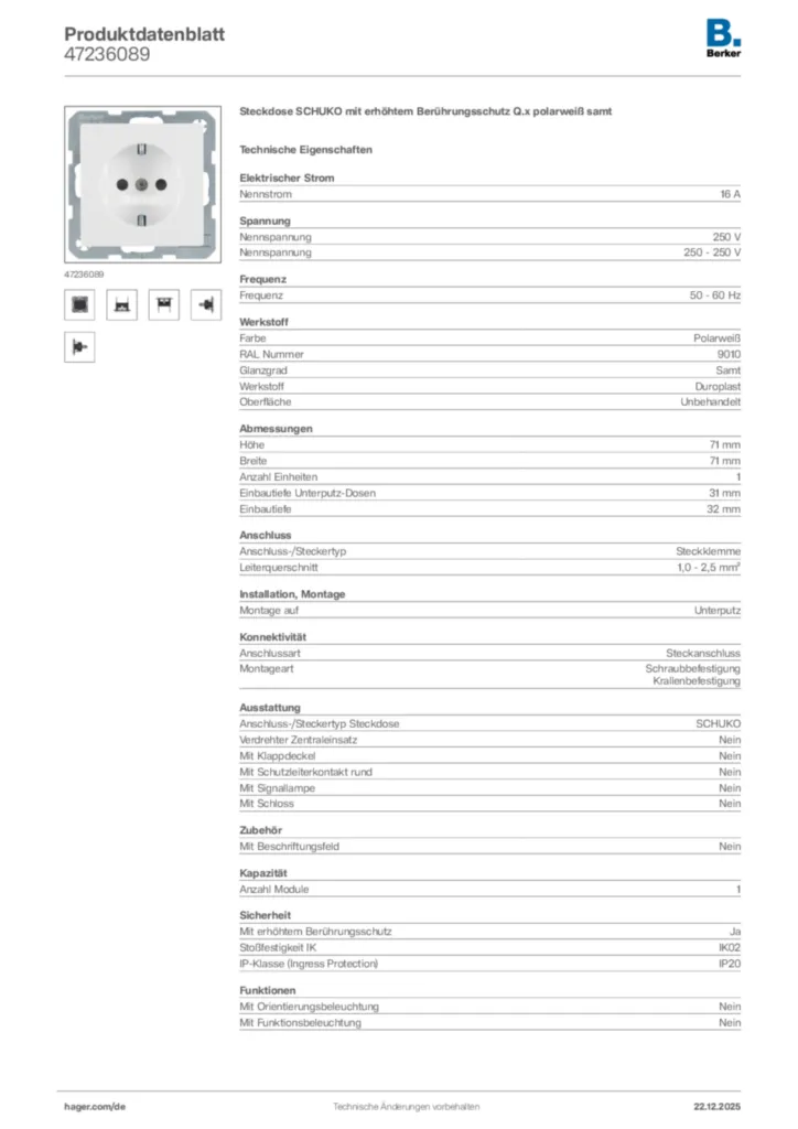 Bild Berker Produktdatenblatt 47236089 | Hager Deutschland