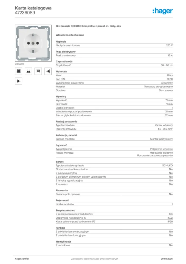 Zdjęcie Hager Karta katalogowa 47236089 | Hager Polska