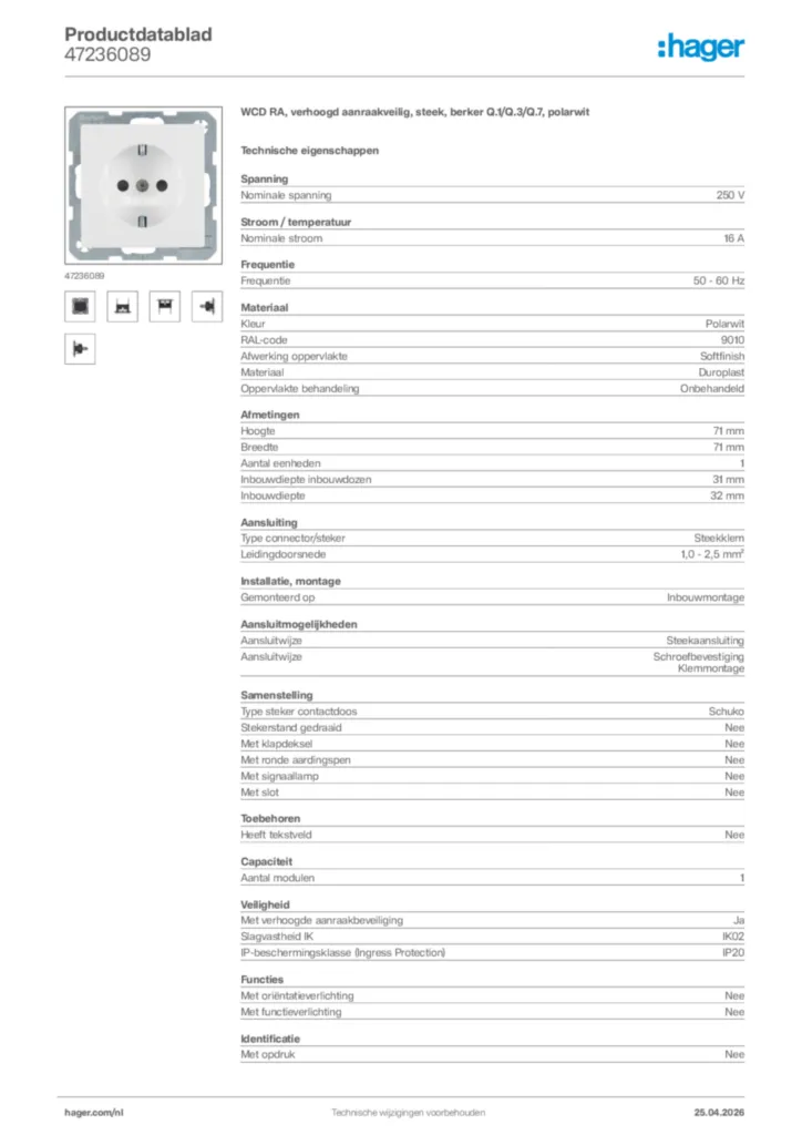 Afbeelding Hager Productdatablad 47236089 | Hager Nederland
