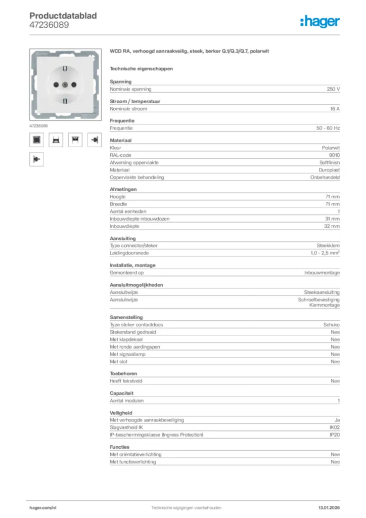 Afbeelding Hager Productdatablad 47236089 | Hager Nederland