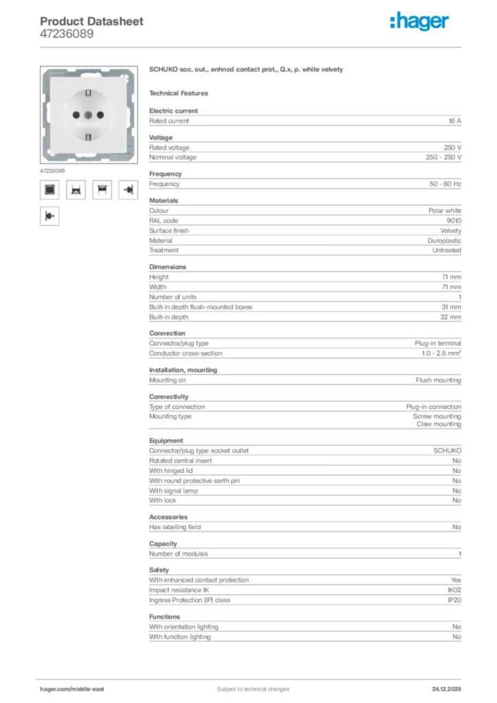 Image Hager Product data sheet 47236089  | Hager
