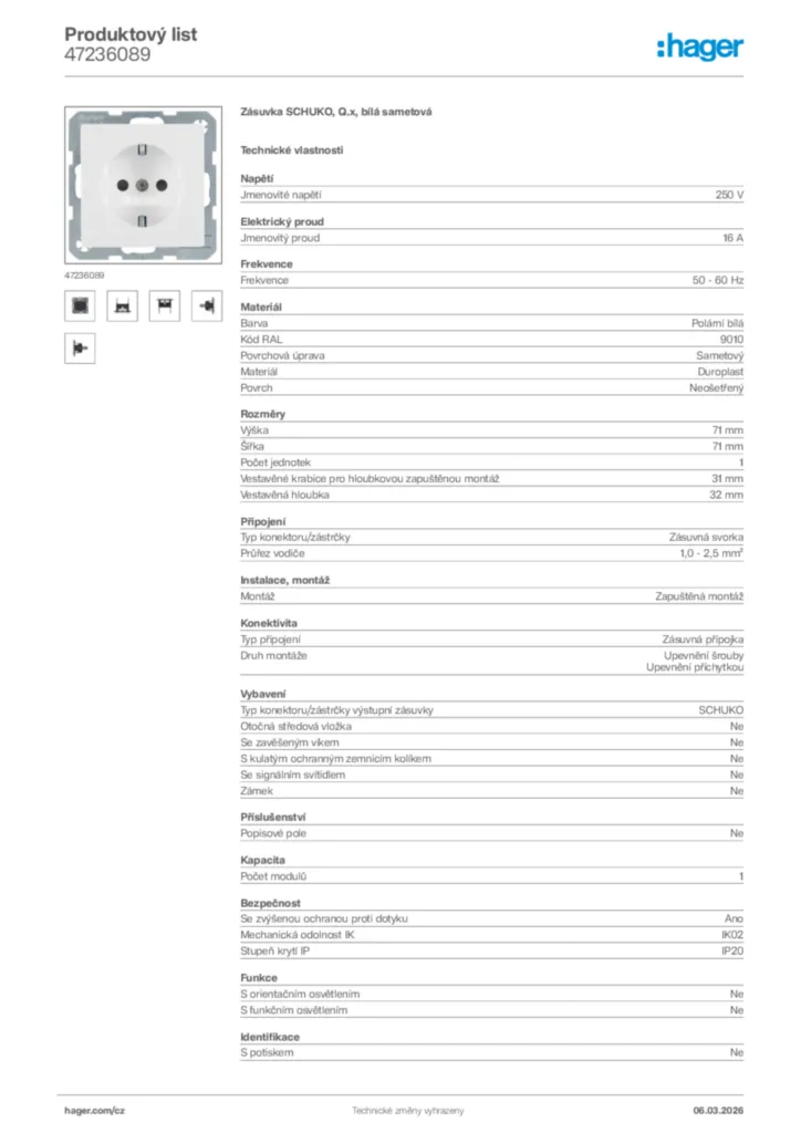 Obrázek Hager Product data sheet 47236089 | Hager