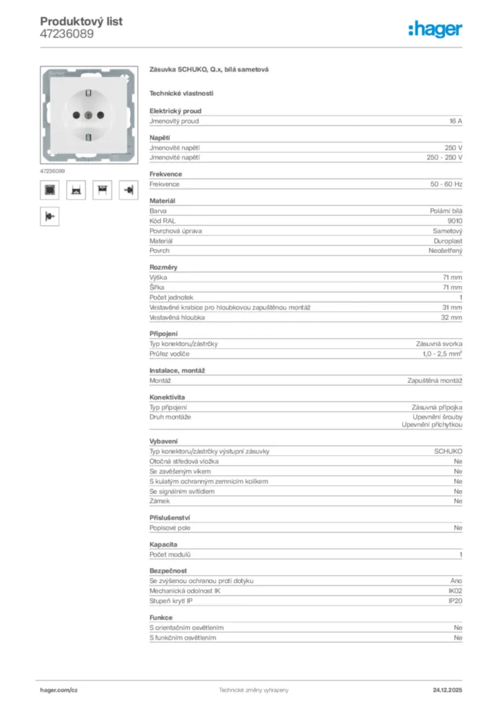 Obrázek Hager Product data sheet 47236089 | Hager