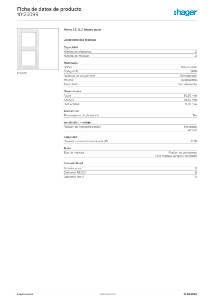 Imagen Hager Ficha de datos de producto 10126099 | Hager España