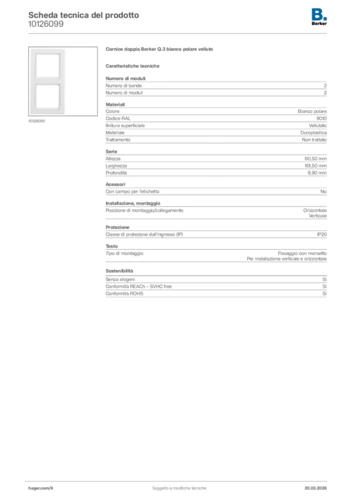 Immagine Berker Scheda tecnica del prodotto 10126099 | Hager Italia