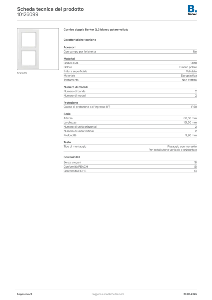 Immagine Berker Scheda tecnica del prodotto 10126099 | Hager Italia