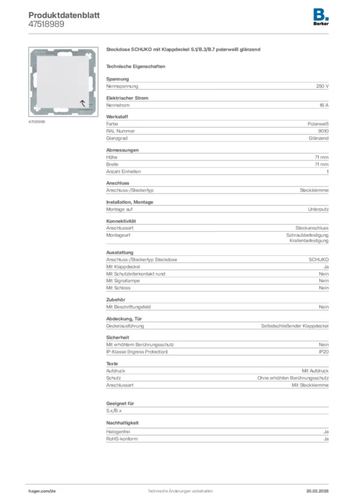 Bild Berker Produktdatenblatt 47518989 | Hager Deutschland