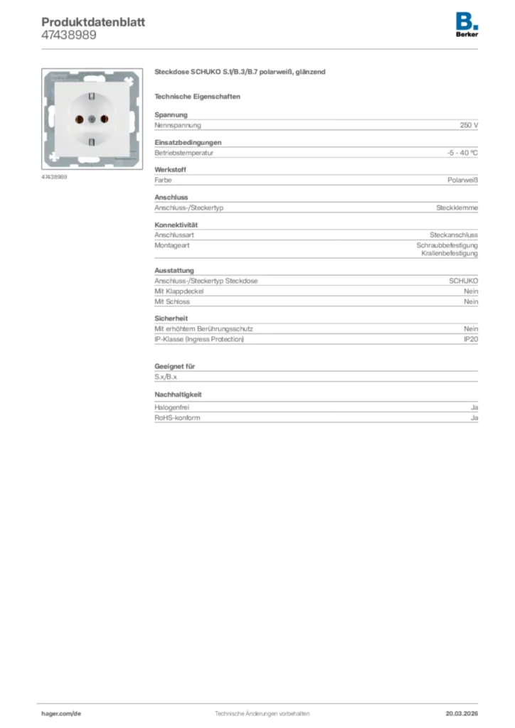 Bild Berker Produktdatenblatt 47438989 | Hager Deutschland