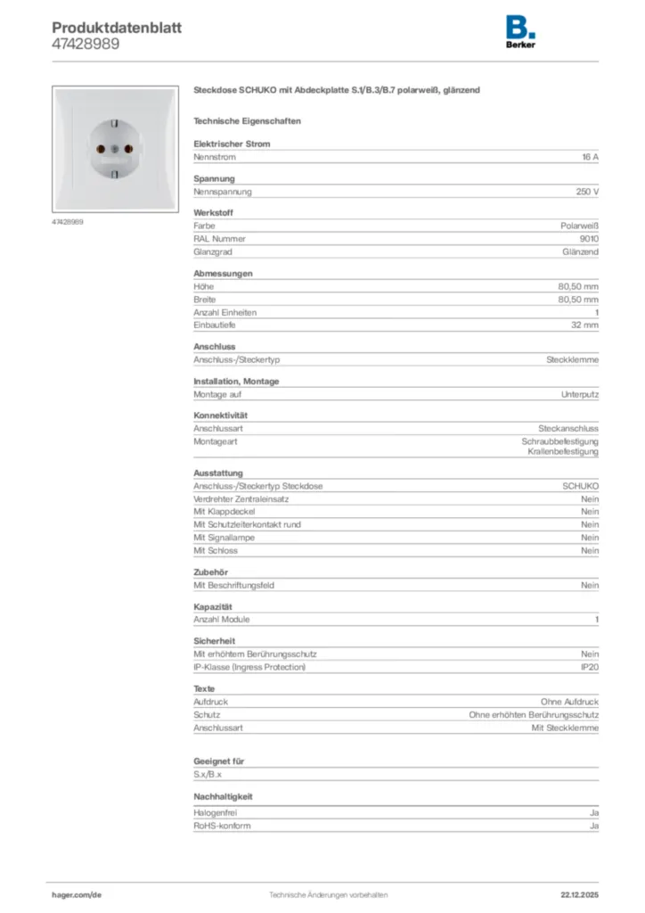Bild Berker Produktdatenblatt 47428989 | Hager Deutschland