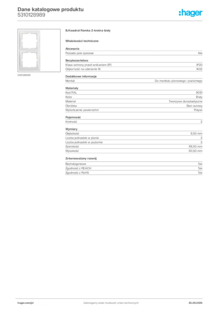 Zdjęcie Hager Dane katalogowe produktu 5310128989 | Hager Polska