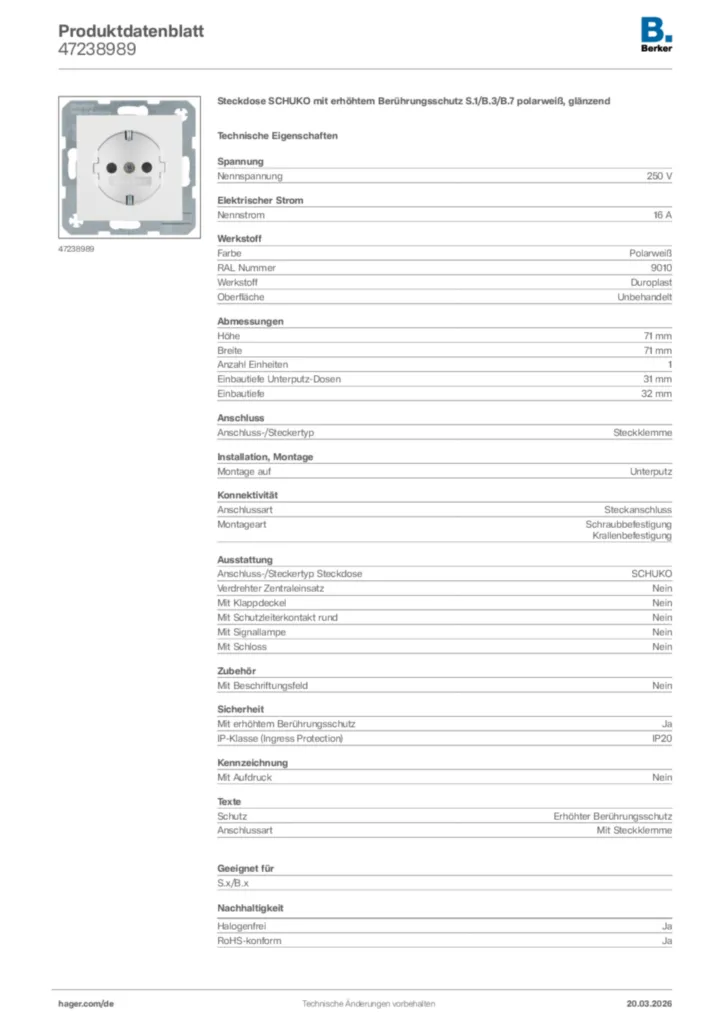 Bild Berker Produktdatenblatt 47238989 | Hager Deutschland