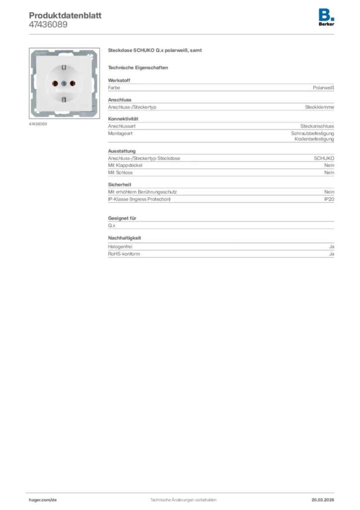 Bild Berker Produktdatenblatt 47436089 | Hager Deutschland