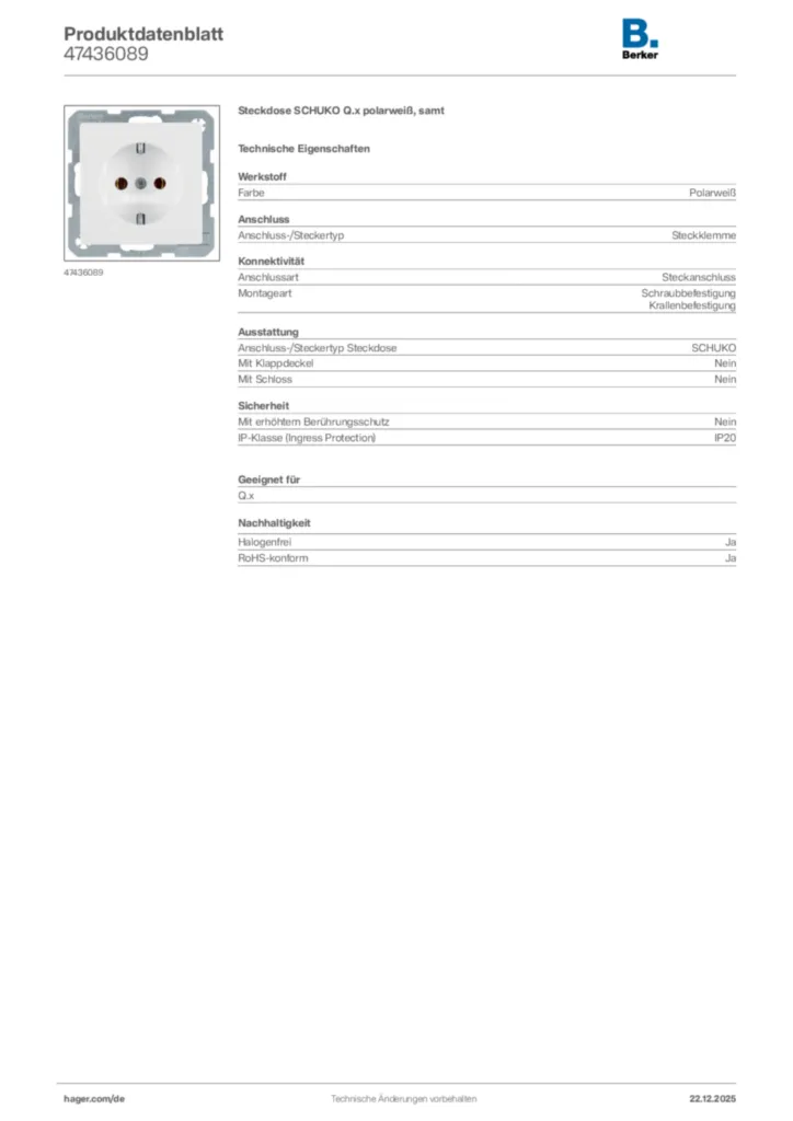 Bild Berker Produktdatenblatt 47436089 | Hager Deutschland