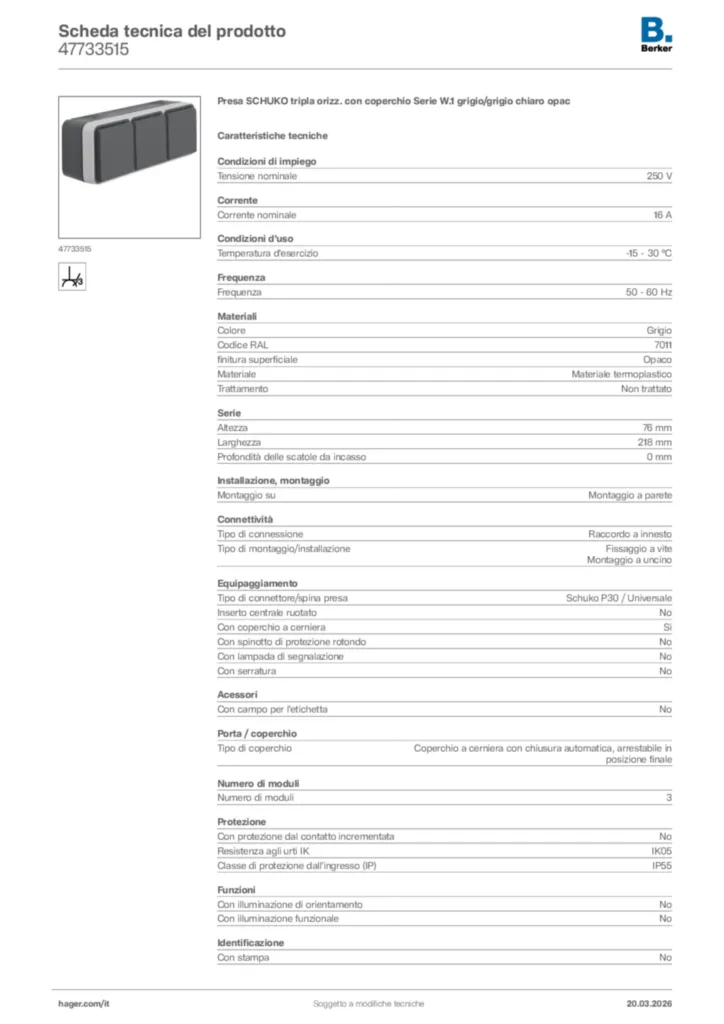Immagine Berker Scheda tecnica del prodotto 47733515 | Hager Italia