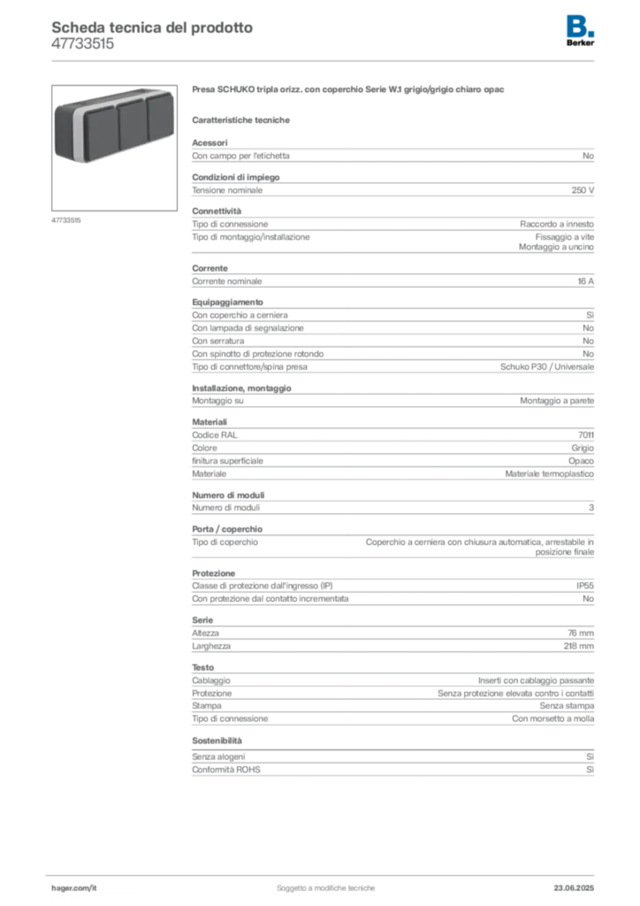 Immagine Berker Scheda tecnica del prodotto 47733515 | Hager Italia