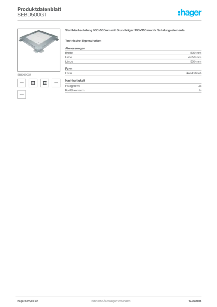 Bild Hager Produktdatenblatt SEBD500GT | Hager Schweiz