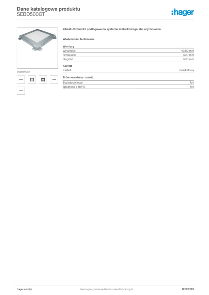 Zdjęcie Hager Karta katalogowa SEBD500GT | Hager Polska