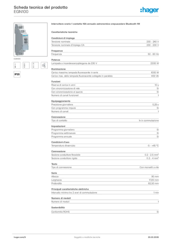 Immagine Hager Scheda tecnica del prodotto EGN100 | Hager Italia