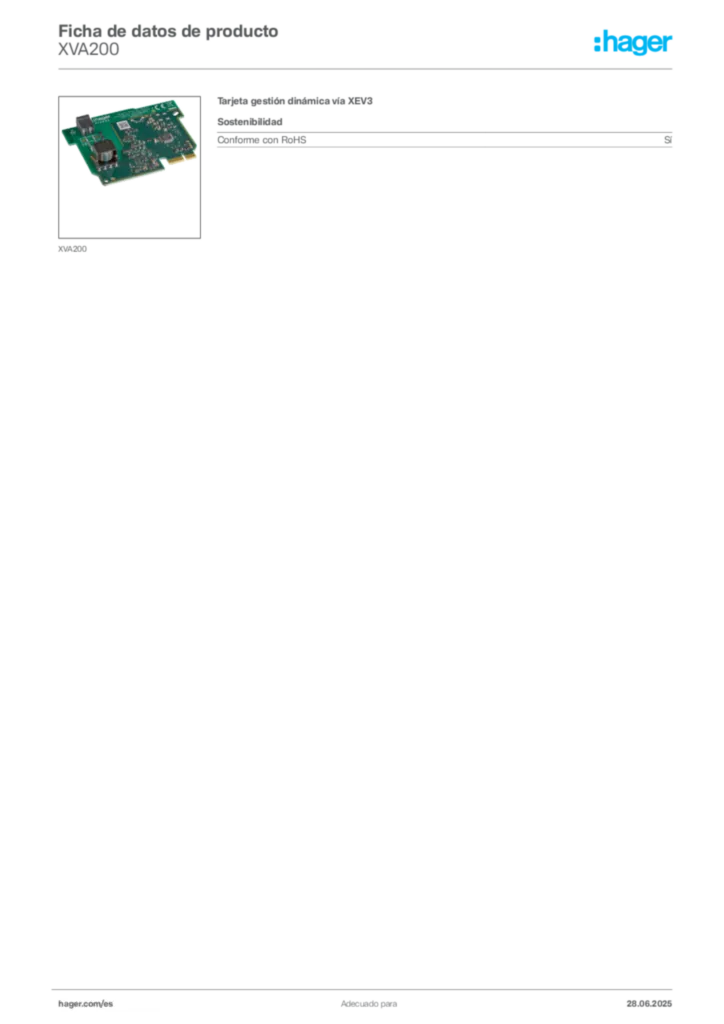 Imagen Hager Ficha de datos de producto XVA200 | Hager España