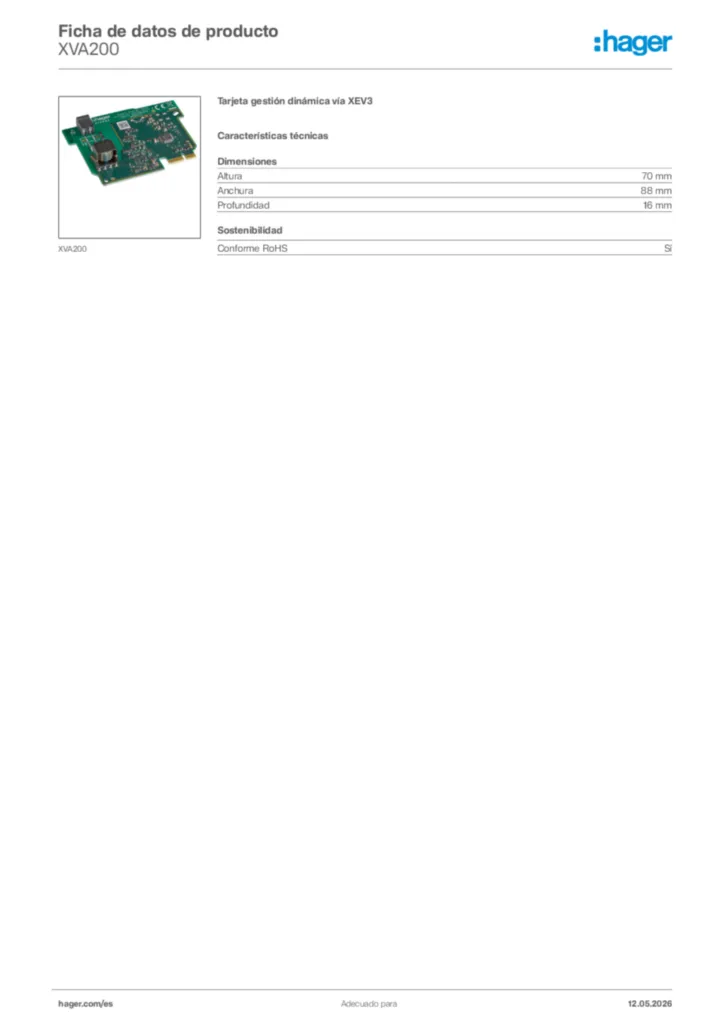 Imagen Hager Ficha de datos de producto XVA200 | Hager España