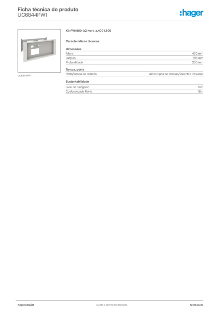 Imagem Hager Ficha técnica do produto UC6844PW1 | Hager Portugal