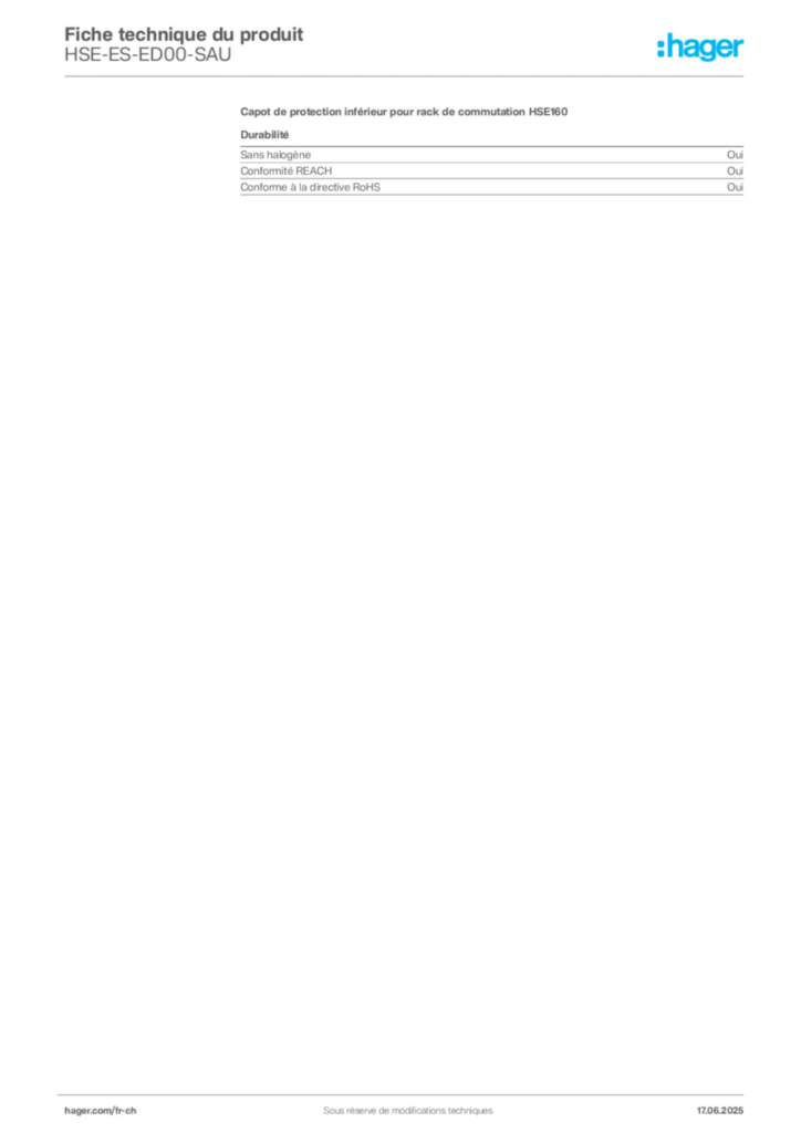Image Hager Fiche technique du produit HSE-ES-ED00-SAU | Hager Suisse