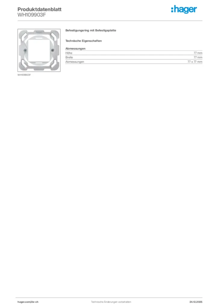 Bild Hager Produktdatenblatt WH109903F | Hager Schweiz