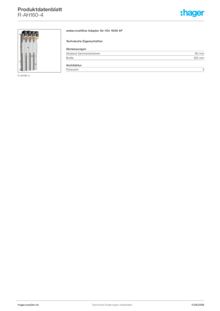 Bild Hager Produktdatenblatt R-AH160-4 | Hager Schweiz