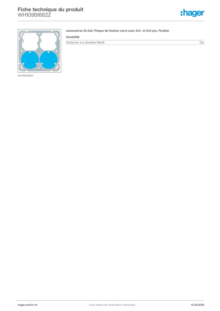 Image Hager Fiche technique du produit WH10951682Z | Hager Suisse