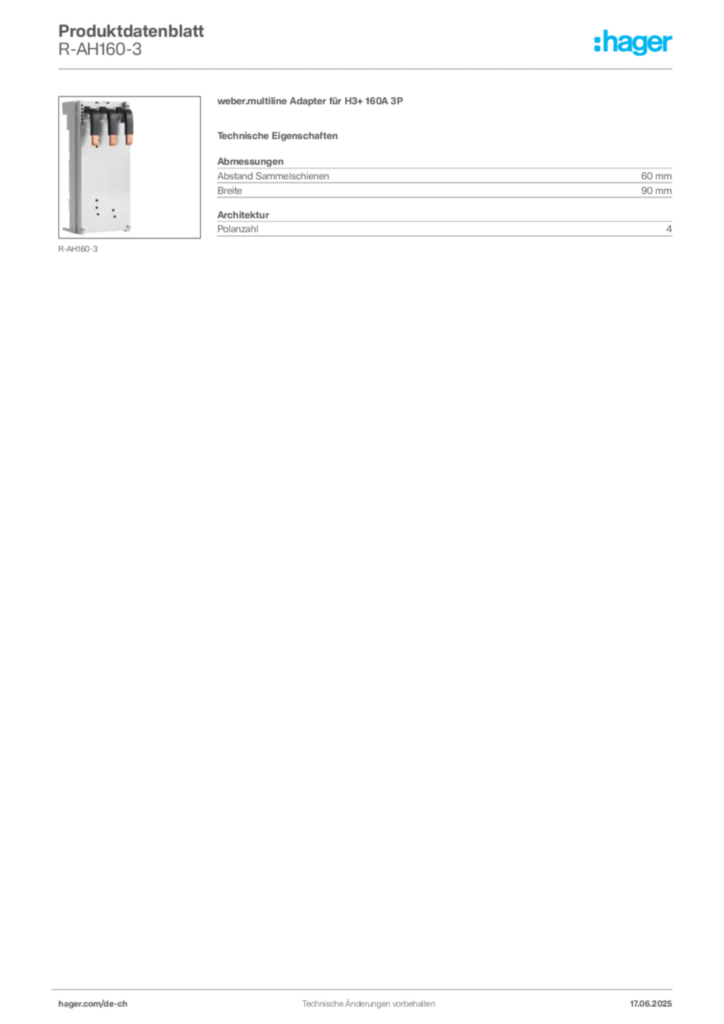 Bild Hager Produktdatenblatt R-AH160-3 | Hager Schweiz