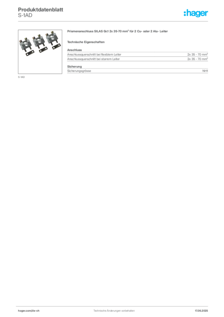 Bild Hager Produktdatenblatt S-1AD | Hager Schweiz