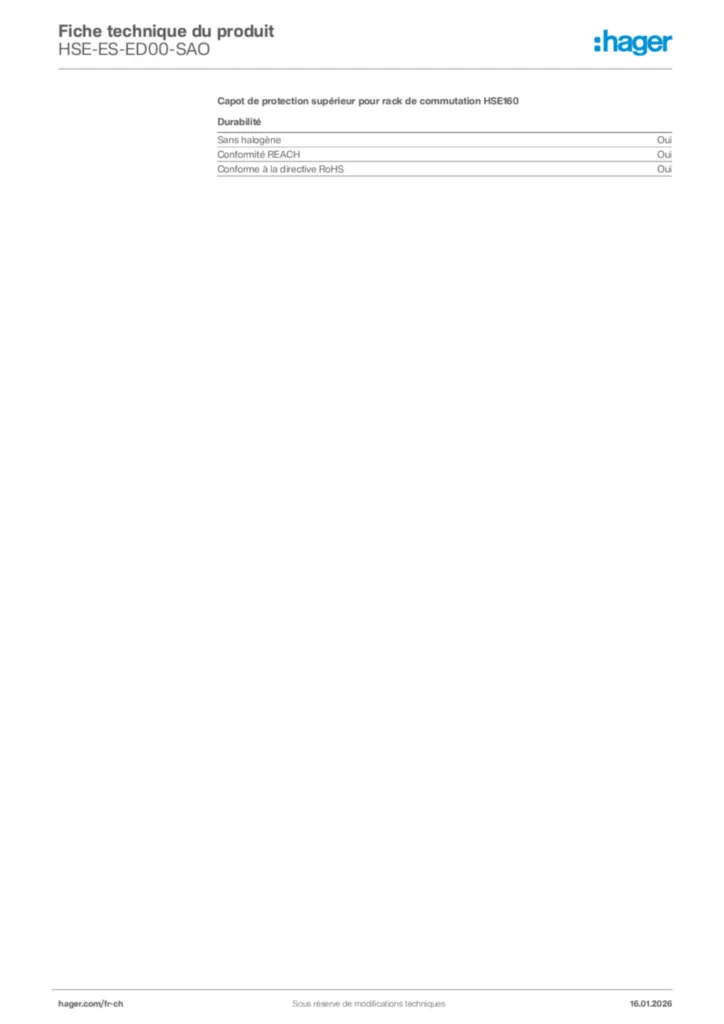 Image Hager Fiche technique du produit HSE-ES-ED00-SAO | Hager Suisse
