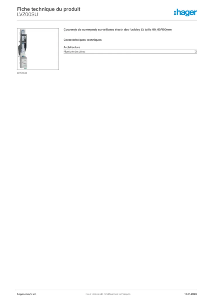 Image Hager Fiche technique du produit LVZ00SU | Hager Suisse