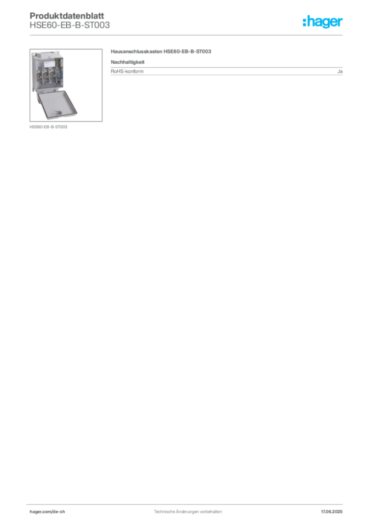 Bild Hager Produktdatenblatt HSE60-EB-B-ST003 | Hager Schweiz