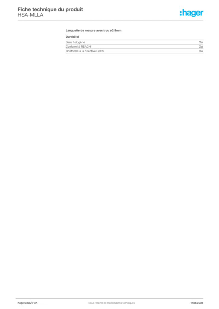 Image Hager Fiche technique du produit HSA-MLLA | Hager Suisse