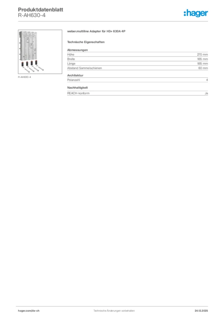 Bild Hager Produktdatenblatt R-AH630-4 | Hager Schweiz