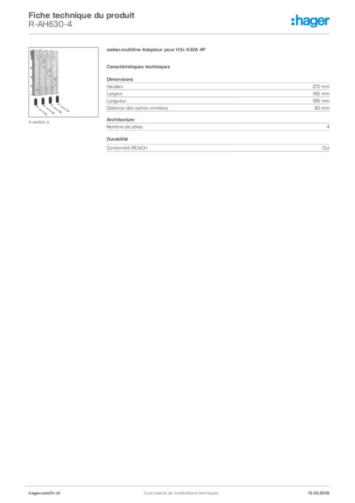 Image Hager Fiche technique du produit R-AH630-4 | Hager Suisse