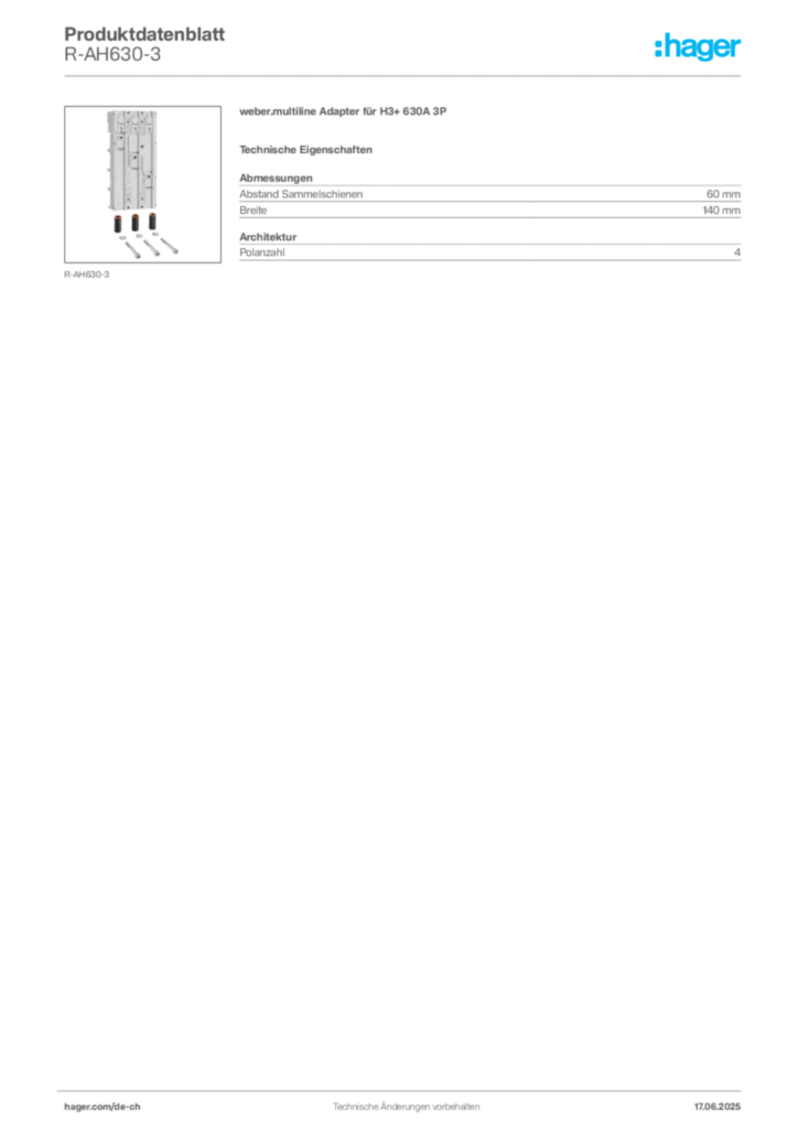 Bild Hager Produktdatenblatt R-AH630-3 | Hager Schweiz