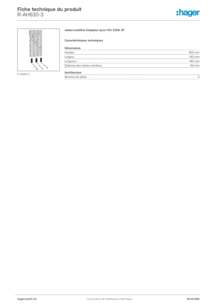 Image Hager Fiche technique du produit R-AH630-3 | Hager Suisse