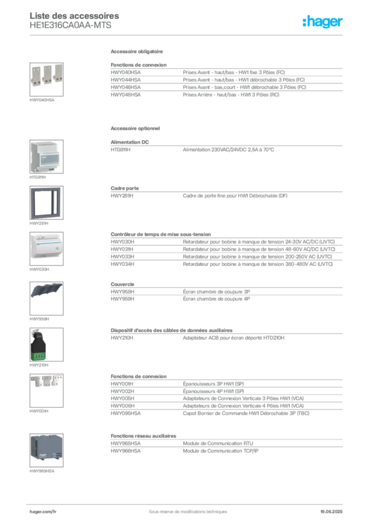 Image Hager Fiche technique du produit HE1E316CA0AA-MTS | Hager France