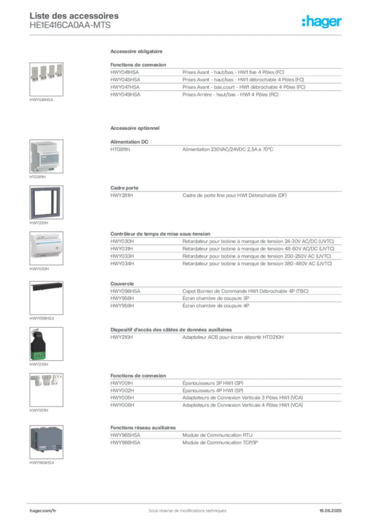Image Hager Fiche technique du produit HE1E416CA0AA-MTS | Hager France