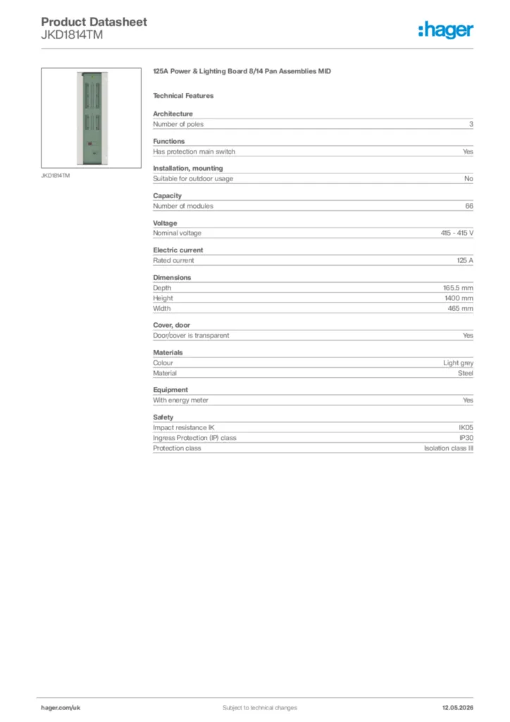Image Hager Product data sheet JKD1814TM  | Hager