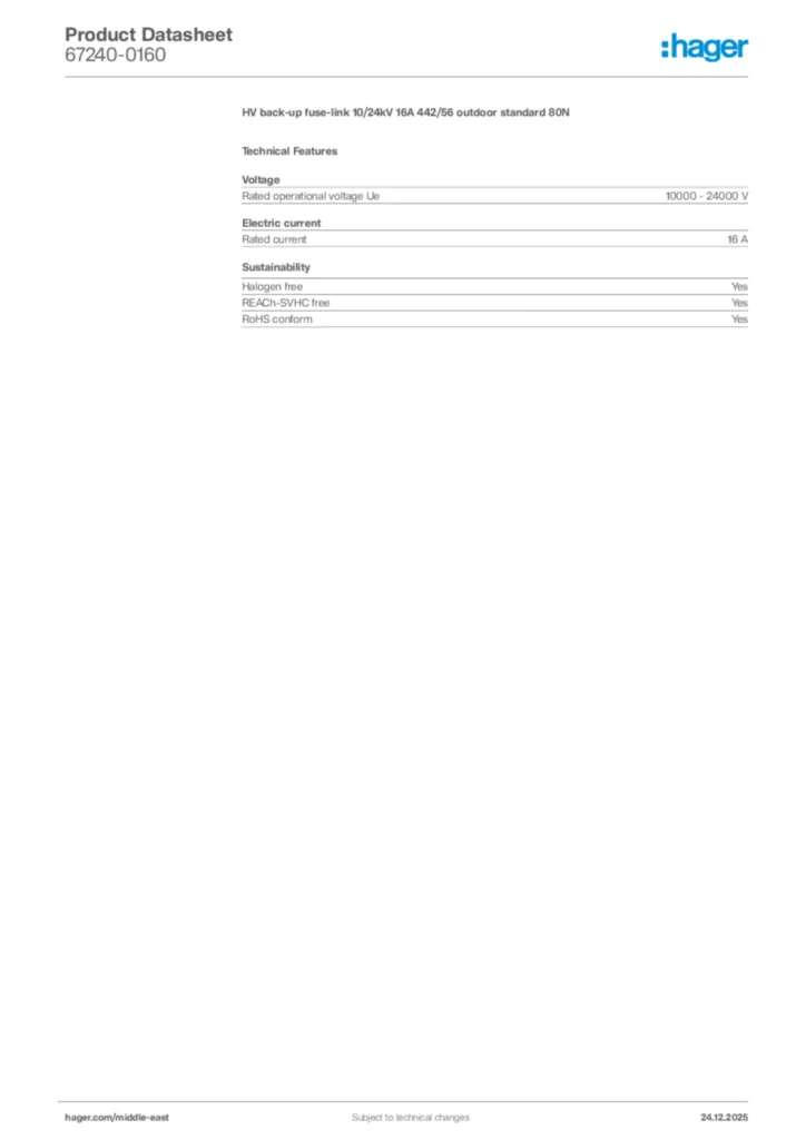 Image Hager Product data sheet 67240-0160  | Hager