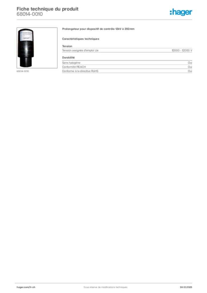 Image Hager Fiche technique du produit 68014-0010 | Hager Suisse