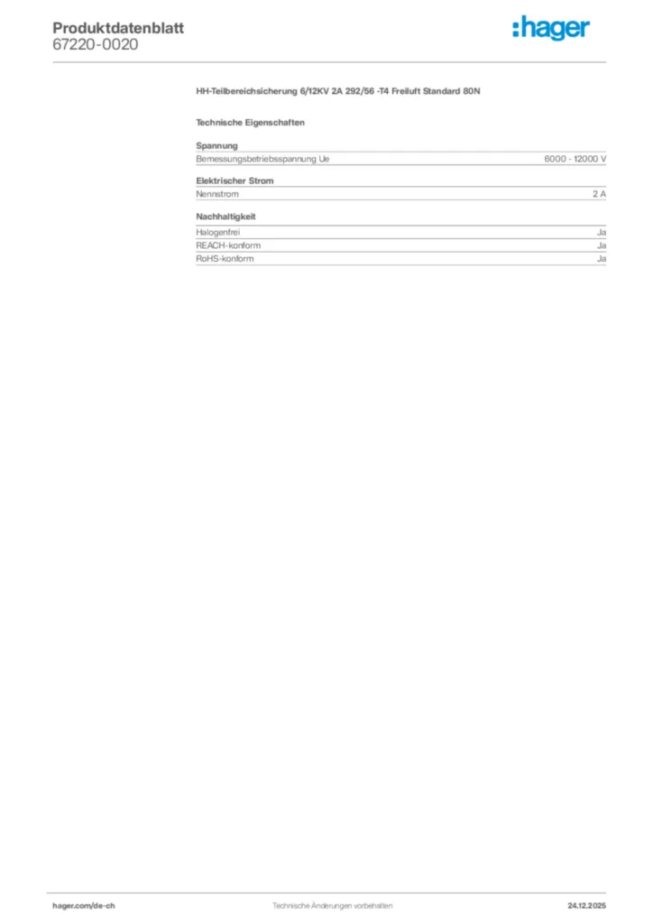 Bild Hager Produktdatenblatt 67220-0020 | Hager Schweiz