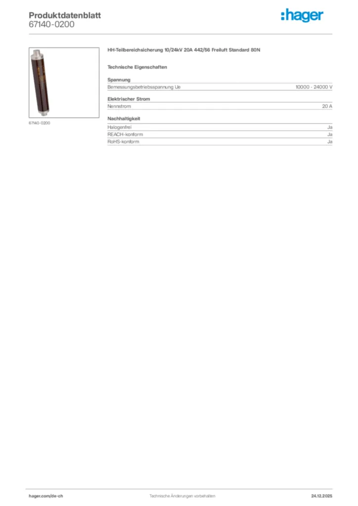 Bild Hager Produktdatenblatt 67140-0200 | Hager Schweiz