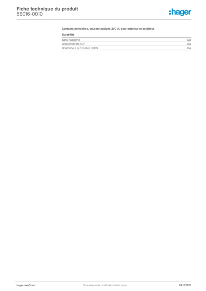 Image Hager Fiche technique du produit 68016-0010 | Hager Suisse