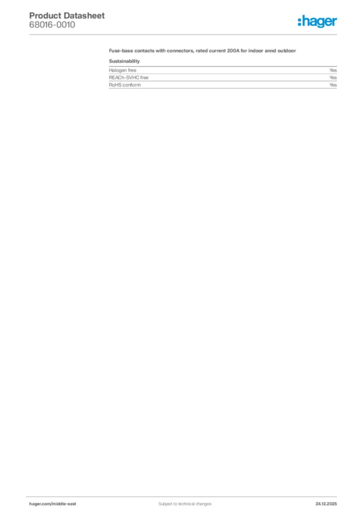 Image Hager Product data sheet 68016-0010  | Hager