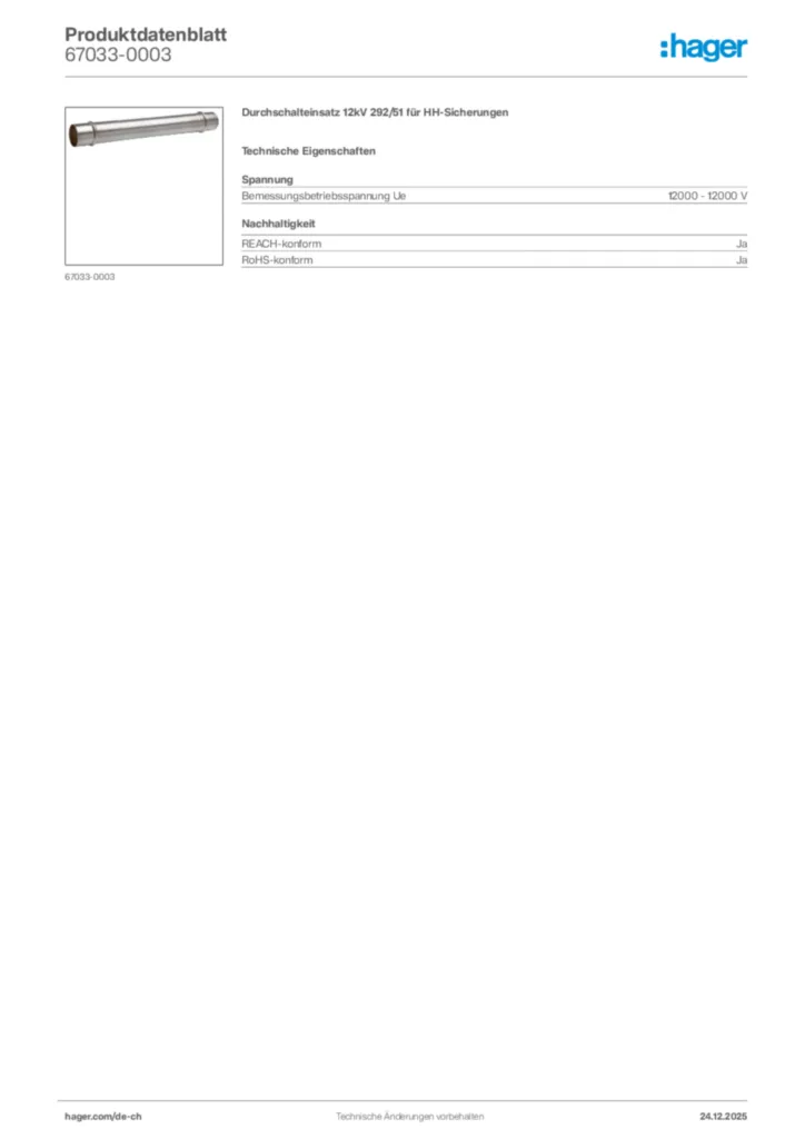 Bild Hager Produktdatenblatt 67033-0003 | Hager Schweiz