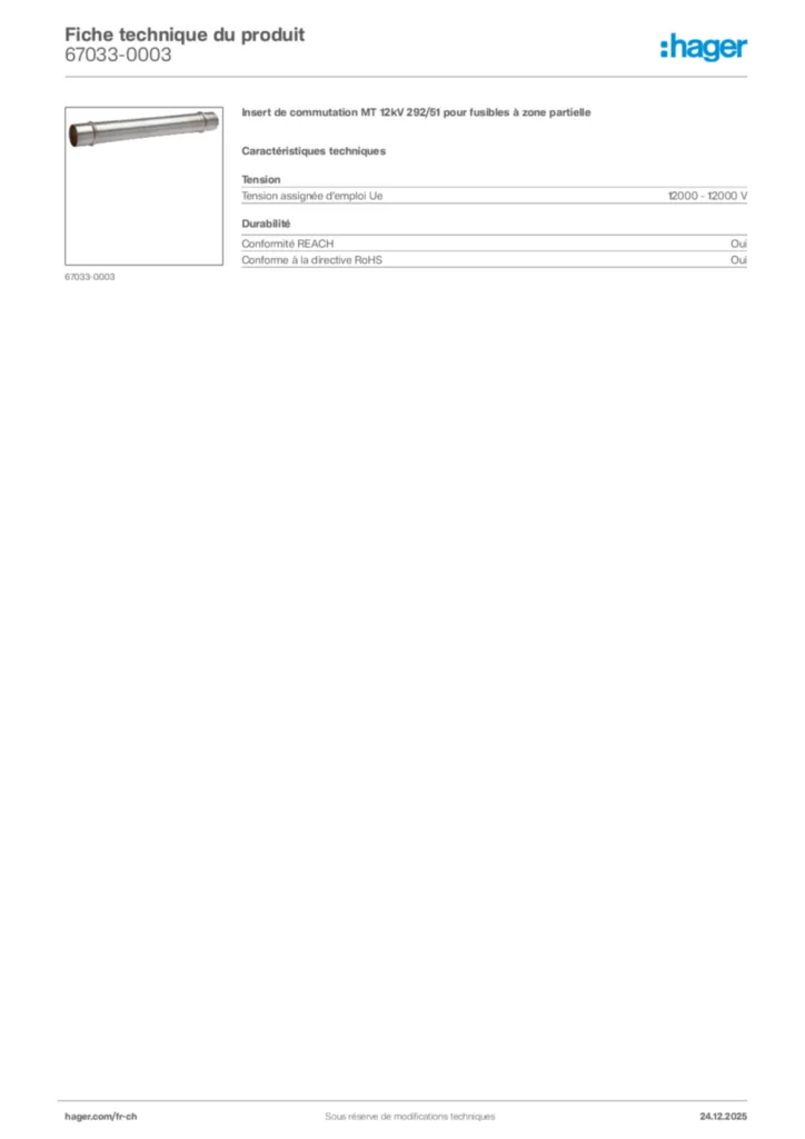 Image Hager Fiche technique du produit 67033-0003 | Hager Suisse